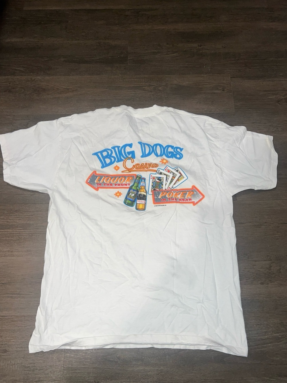 Big Dogs White Casino Graphic Tee with Blue and Orange Artwork